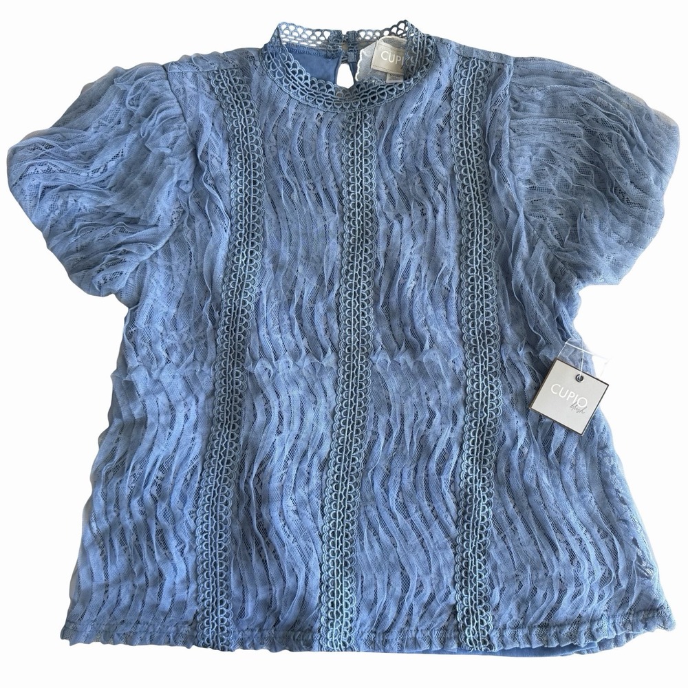 NWT Cupio Periwinkle Ruffled Lace Top Blouse S•Balletcore Victorian Mock Neck